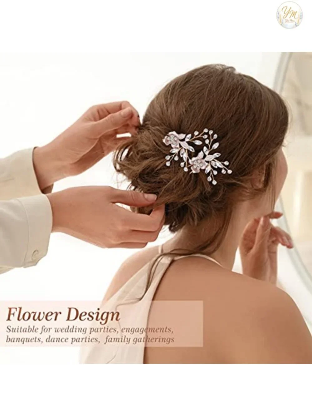 4PC Bridal Rose Gold Hair Accessories Rhinestone Flower Barrette Wedding Hair
